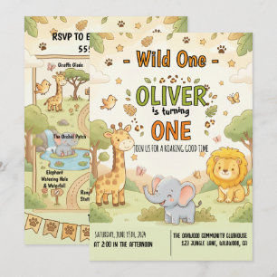 Süße Safari Wilde Kleine Baby Geburtstag Einladung