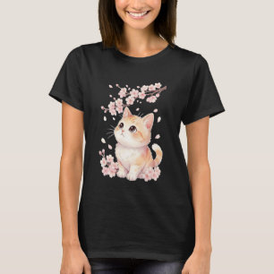 Süße Sakura-Kätzchen-Kirschblüten-Japanisch-Kawaii T-Shirt