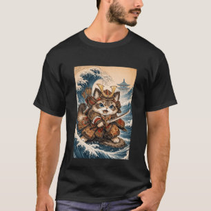 Süße Samurai-Katze Große Welle Japanische Kunst - T-Shirt
