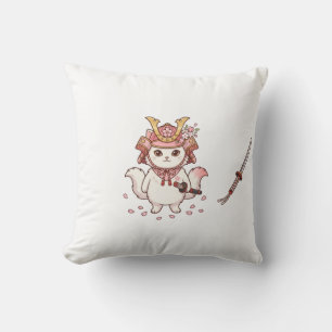 Süße Samurai-Katze in rosa Sakura-Helm Kissen