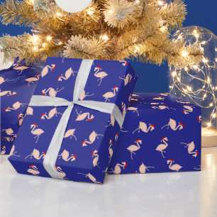 Süße Santa-Flamingos Muster Dunkelblau Weihnachten Geschenkpapier