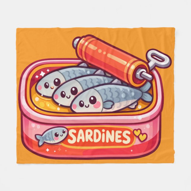 Süße Sardinen Fisch Cartoon Fleecedecke (Vorderseite (Horizontal))