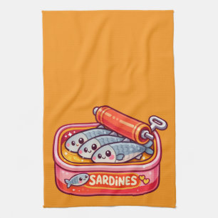 Süße Sardinen Fisch Cartoon Geschirrtuch