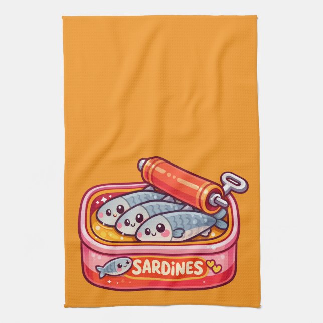 Süße Sardinen Fisch Cartoon Geschirrtuch (Vertikal)