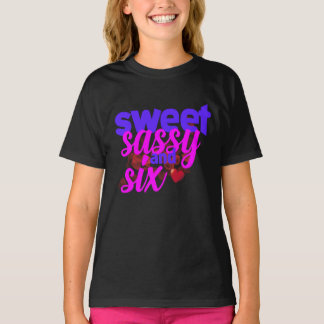 Süße Sassy und sechs 6. Geburtstags Mädchen Rosa u T-Shirt