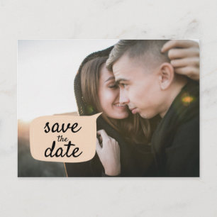 Süße Save-the-Date-Pfirsich-Wortblase-Fotoüberlage Ankündigungspostkarte