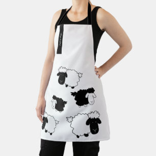 Süße Schaf-Illustration Schwarz-Weiß-Monogramm Schürze
