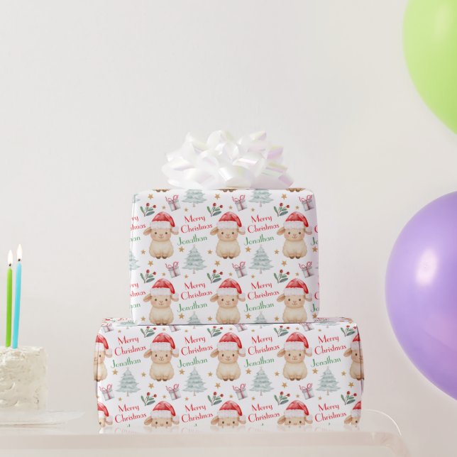 Süße Schaf-Santa-Mütze Weihnachtsbaum Geschenkpapier (Partygeschenke)