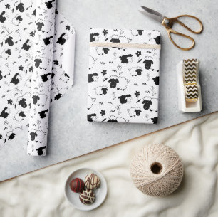 Süße Schafe Illustration Schwarz-Weiß Geschenkpapier
