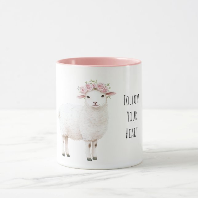 Süße Schafe Rosa Blumen Rosen Tasse (Zentrum)