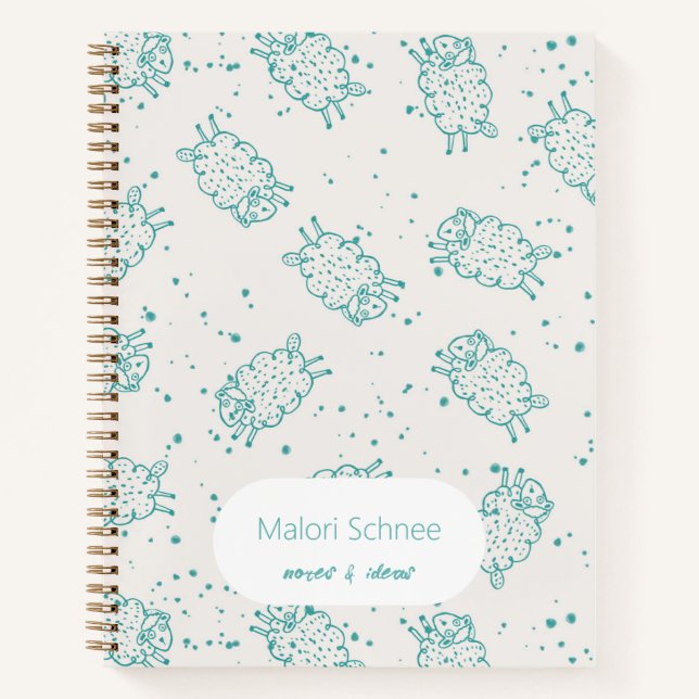 Süße Schafe – Whimsical nahtloses Muster Notizbuch (Vorderseite)