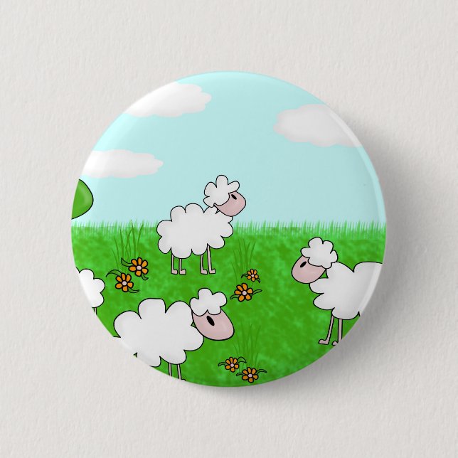 Süße Schafkinder-Illustration Button (Vorderseite)