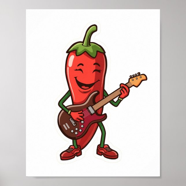 Süße scharfe Chili-Pfeffer spielen elektrische Git Poster (Vorne)