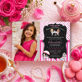 Süße Schicke Rosa-High-Tea-Party Mädchen-Geburtsta Einladung