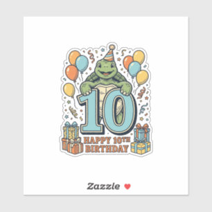 Süße Schildkröte 10. Geburtstag Vintage-Party-Desi Aufkleber