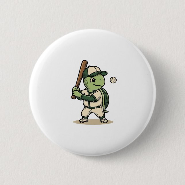 Süße Schildkröte Baseball-Schläger Vintage-Vektor- Button (Vorderseite)