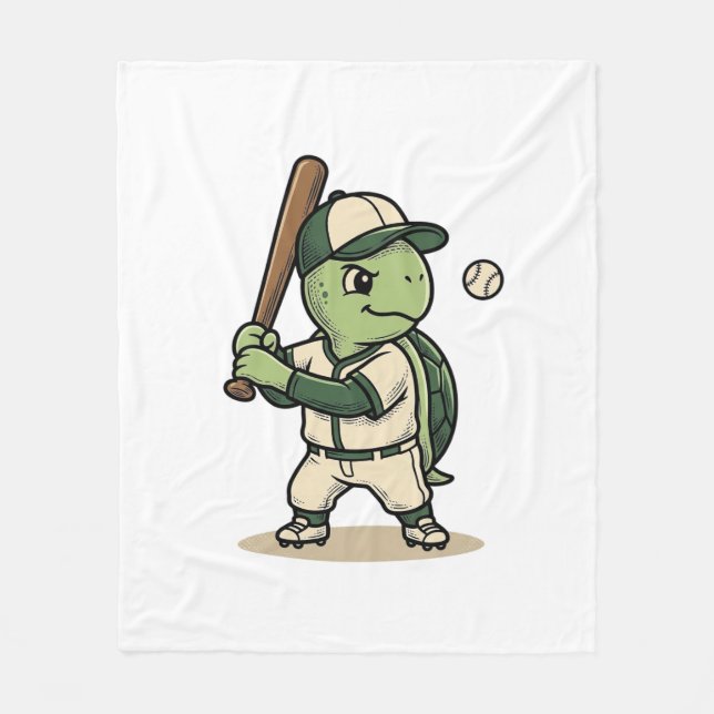 Süße Schildkröte Baseball-Schläger Vintage-Vektor- Fleecedecke (Vorderseite)