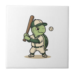 Süße Schildkröte Baseball-Schläger Vintage-Vektor- Fliese