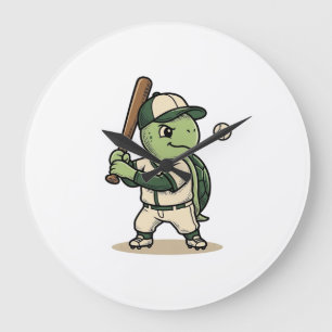 Süße Schildkröte Baseball-Schläger Vintage-Vektor- Große Wanduhr
