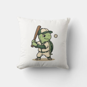 Süße Schildkröte Baseball-Schläger Vintage-Vektor- Kissen