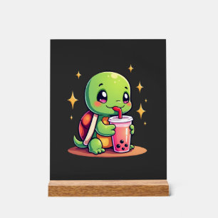 Süße Schildkröte, die Boba trinkt. Lustige Boba-Sc Acrylschild