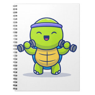 Süße Schildkröte hebt Hanteln Cartoon-Illustration Notizblock
