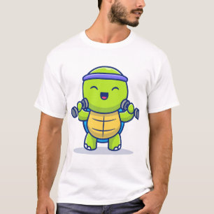 Süße Schildkröte hebt Hanteln Cartoon-Illustration T-Shirt