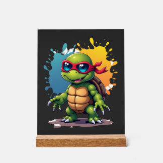 Süße Schildkröte mit Sonnenbrille, Farbspritzer, M Acrylschild