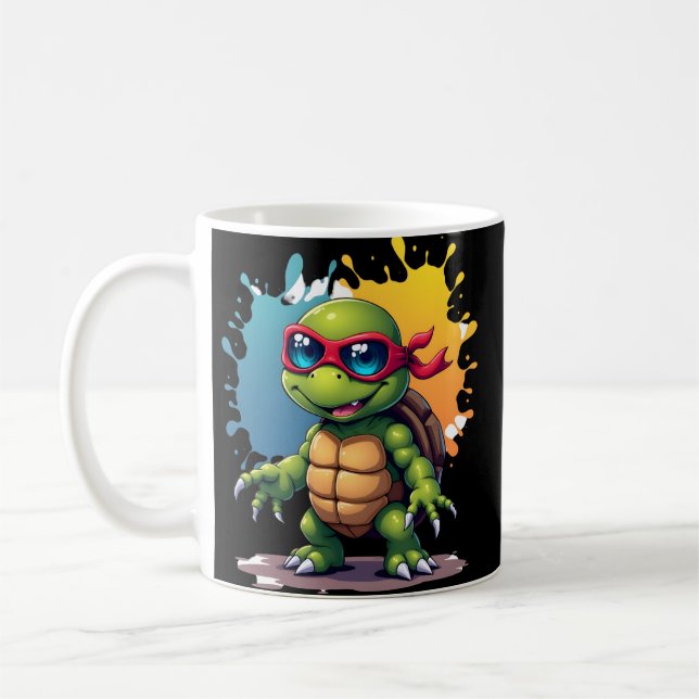 Süße Schildkröte mit Sonnenbrille, Farbspritzer, M Kaffeetasse (Links)
