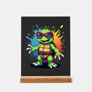 Süße Schildkröte mit Sonnenbrille, Farbspritzer Me Acrylschild