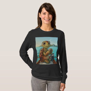 Süße Schildkröte trinkt Kaffee Langarm T-Shirt