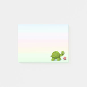 Süße Schildkröte und Blume auf Pastellfarben Post-it Klebezettel