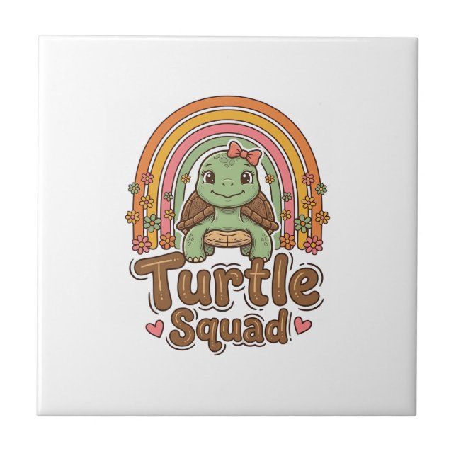Süße Schildkröten-Mannschaft Regenbogen-Blumen-Vek Fliese (Vorderseite)