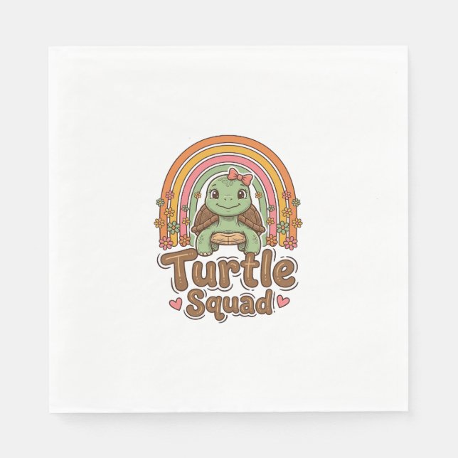 Süße Schildkröten-Trupp Regenbogen-Blumen-Vektor-D Serviette (Vorderseite)
