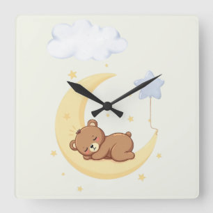 Süße Schlafende-Bären-Kinderzimmer-Wanduhr Quadratische Wanduhr
