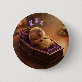 Süße Schlafende Capybara Sarg Halloween Knopf Pin Button