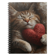 SÜSSE SCHLAFENDE GETIGERTE KATZE MIT HERZKISSEN