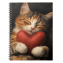 SÜSSE SCHLAFENDE GETIGERTE KATZE MIT HERZKISSEN
