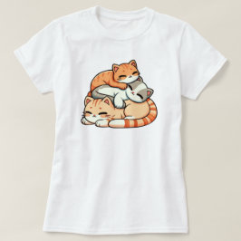 Süße schlafende Ingwer-Kätzchen stapeln Kawaii-Ill T-Shirt
