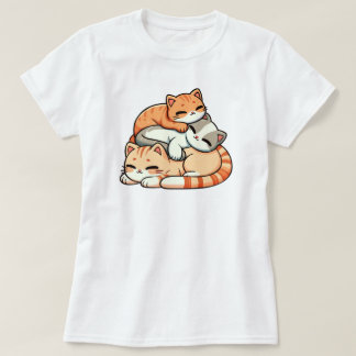 Süße schlafende Ingwer-Kätzchen stapeln Kawaii-Ill T-Shirt