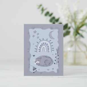 Süße schlafende Katze Folk Art - Künstler Postkar Postkarte