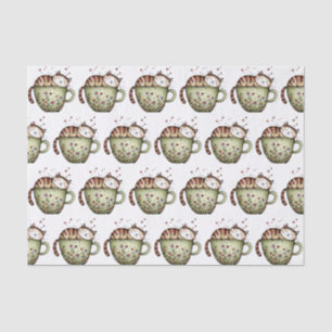 Süße schlafende Katze Teetasse Blumenherzen Nahtlo Seidenpapier