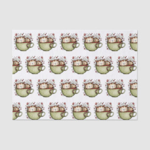 Süße schlafende Katze Teetasse Pünktchen Blumenmus Seidenpapier