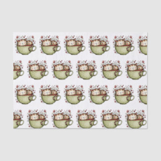 Süße schlafende Katze Teetasse Pünktchen Blumenmus Seidenpapier
