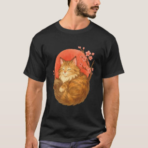 Süße schlafende Maine Coon-Katze unter Kirschblüte T-Shirt