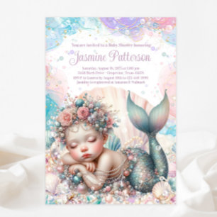 Süße schlafende Meerjungfrau Baby Shower Einladung