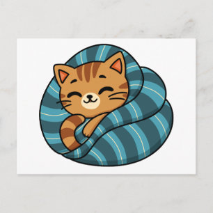 Süße schlafende orange Katze unter der Decke Kawai Postkarte