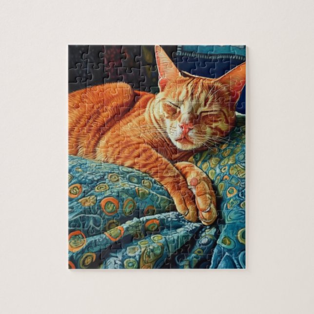 Süße schlafende rote Katze  Puzzle (Vertikal)