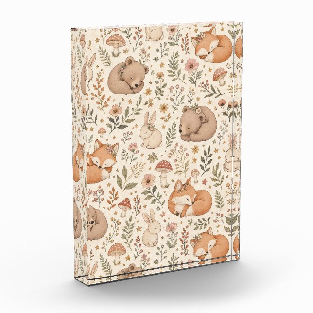 Süße schlafende Waldtiere Boho-Muster (Fuchs,  Fotoblock (Links)