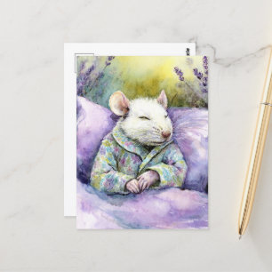 Süße schlafende weiße Maus Postkarte